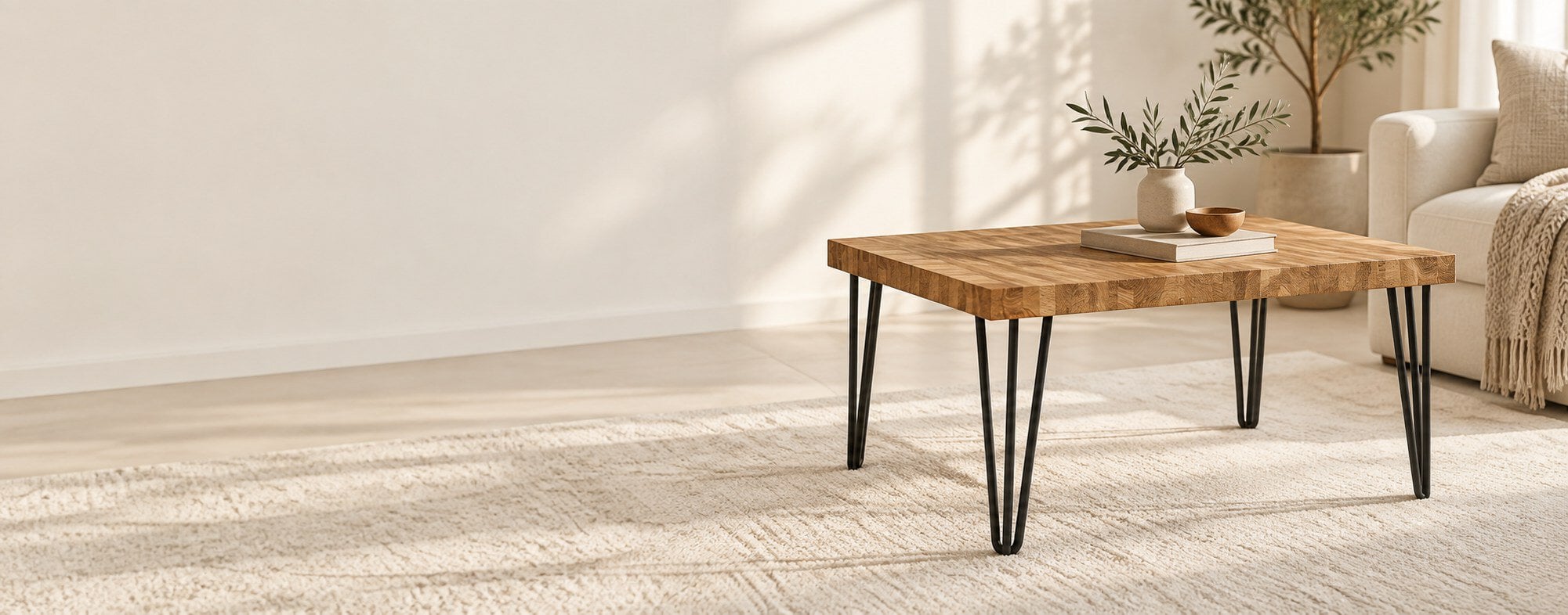 NEW YORK 2 - Couchtisch aus Eiche mit schwarzen Hairpin-Beinen