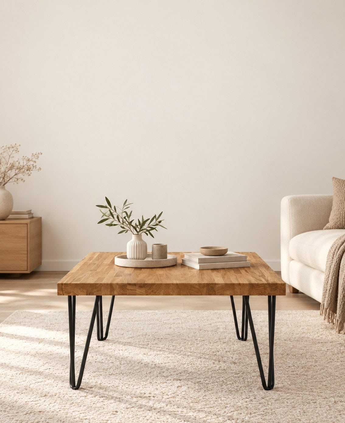 NEW YORK 2 - Couchtisch aus Eiche mit schwarzen Hairpin-Beinen