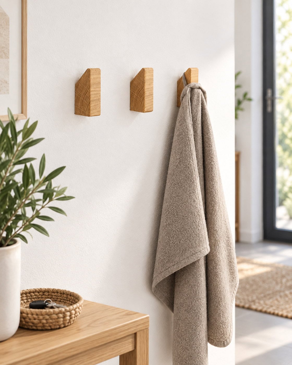Dekorative Garderobenhaken aus Holz in einer passenden Anwendungssituation