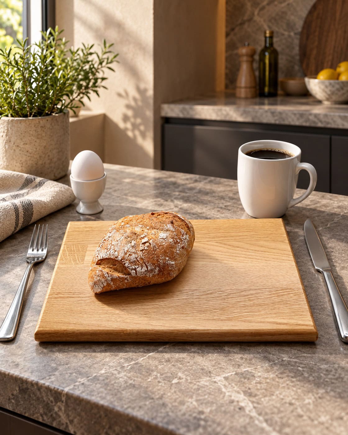 Frühstücksbrett Eiche 29,5 × 20 cm – 1 bis 6 Stück in einem hochwertigen Architekturinterieur
