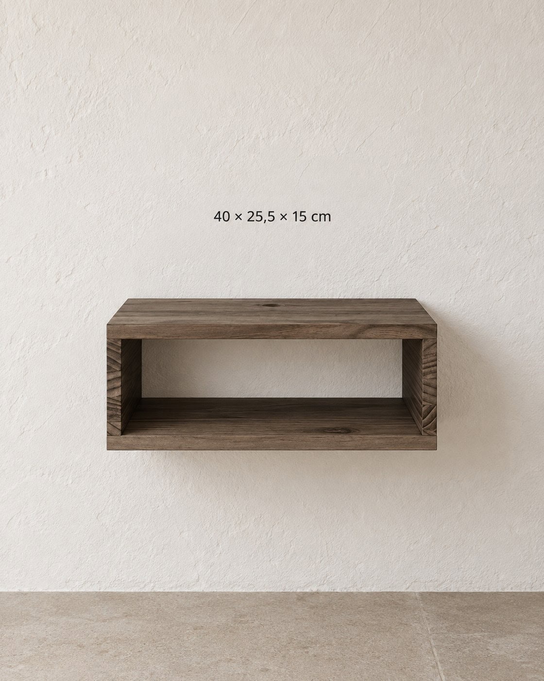 Hängender Nachttisch aus Holz mit den Maßen 40 × 25,5 × 15 cm