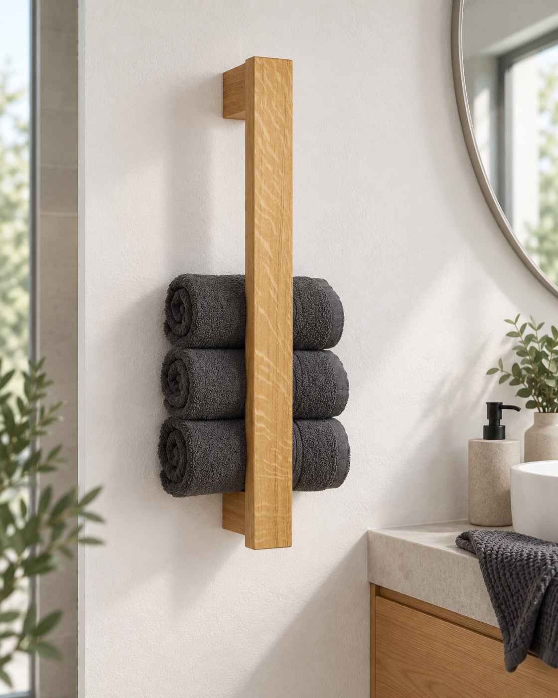 Handtuchhalter MANUS aus Massivholz in einer passenden Anwendungssituation