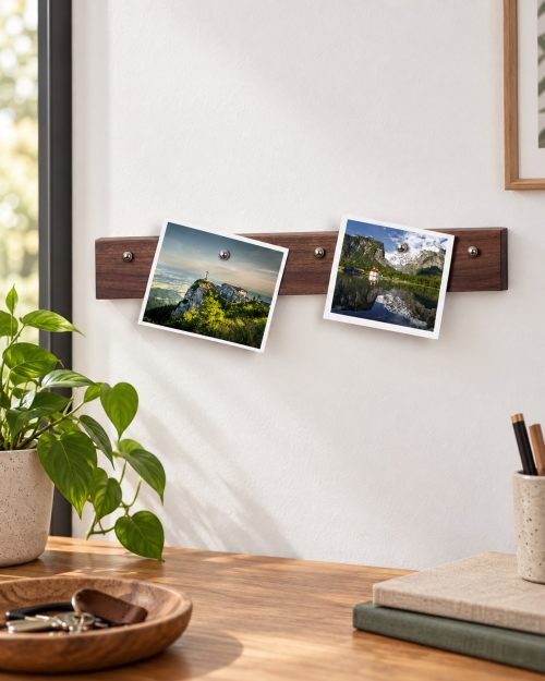 Magnetische Fotoleiste aus Holz in einer passenden Anwendungssituation