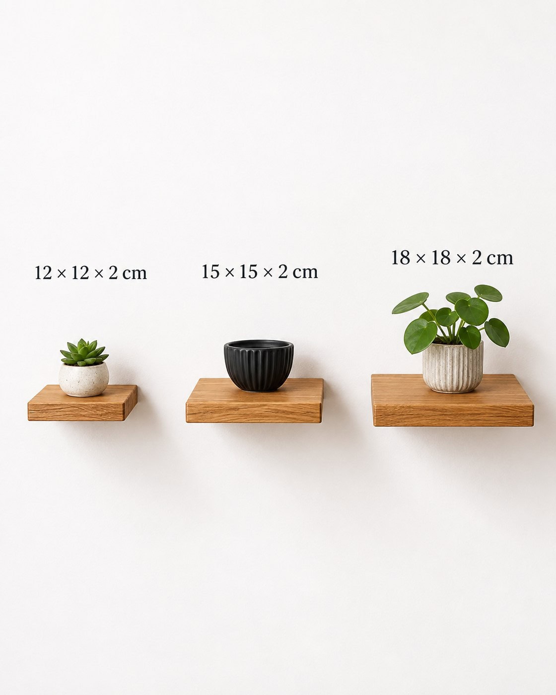 Mini Wandregale aus Eiche in 12, 15 und 18 cm Größe