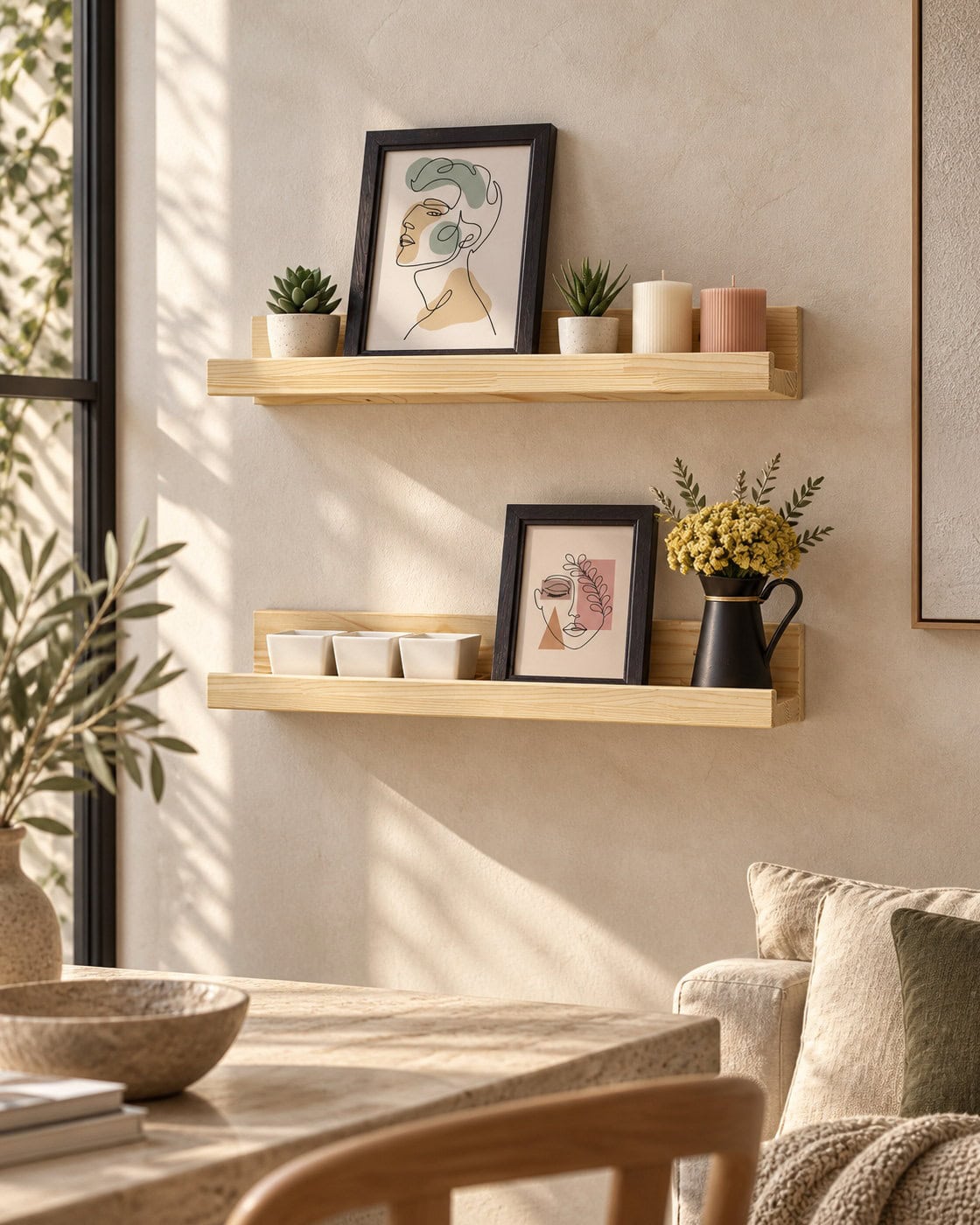 Rustikale Bilderleiste aus Massivholz in einem hochwertigen Architekturinterieur