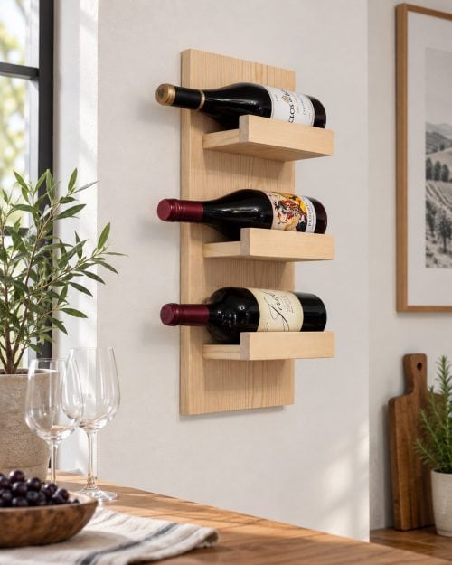 Wand-Weinregal aus Holz in einer passenden Anwendungssituation