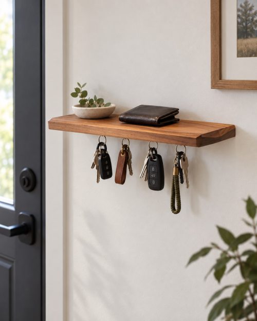 Wandablage mit Schlüsselmagneten aus Massivholz in einer passenden Wohnsituation