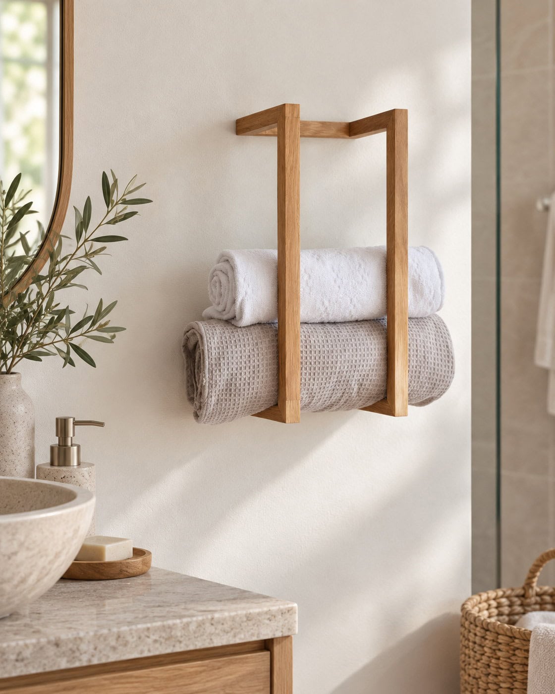 Wandhandtuchhalter aus Holz in einer anders gestalteten Umgebung