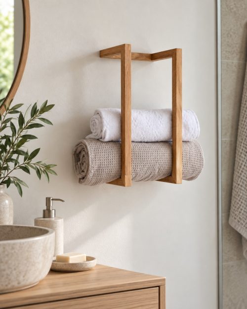 Wandhandtuchhalter aus Holz in einer passenden Anwendungssituation