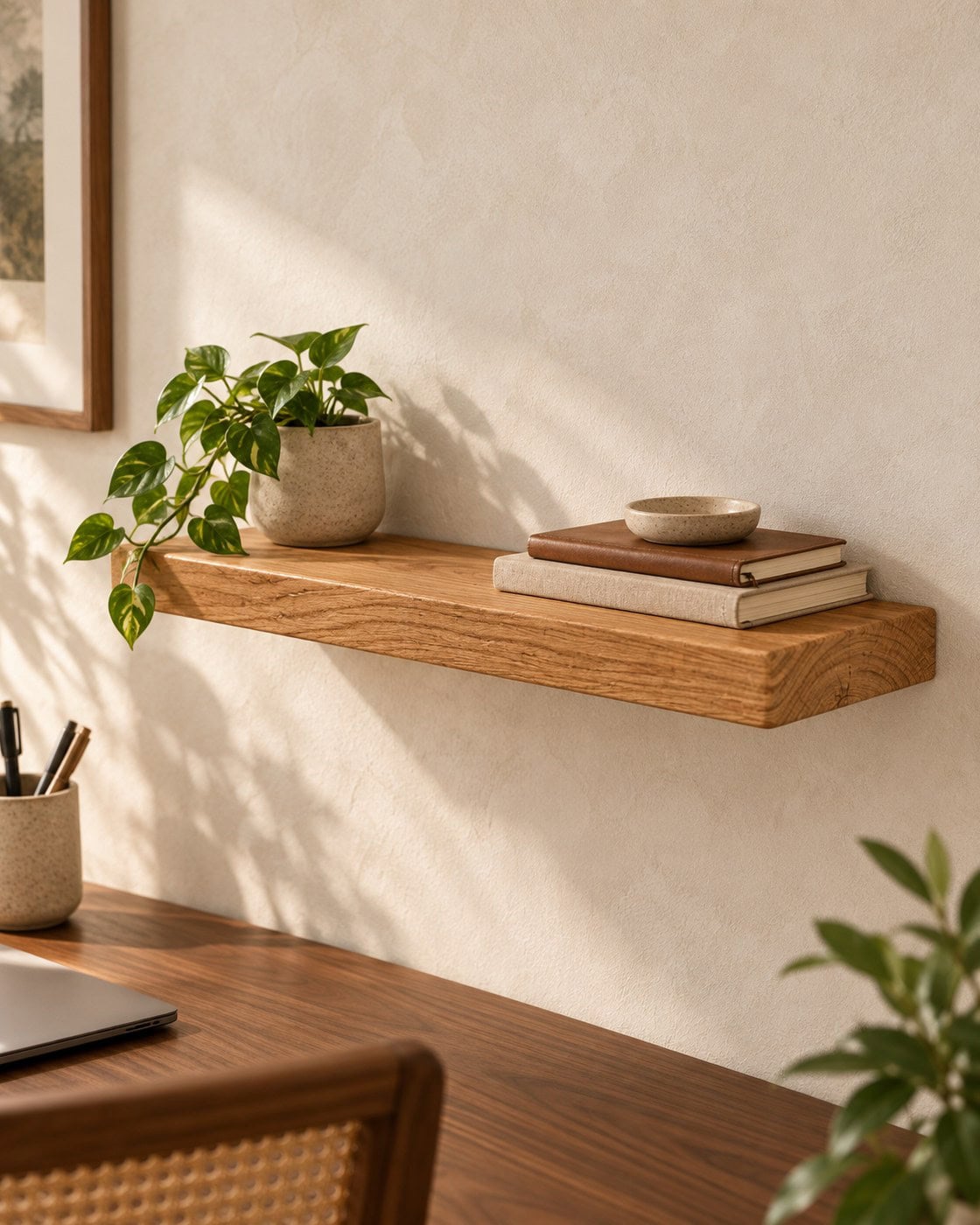 Massives Wandregal aus Eiche in einem Arbeitszimmer