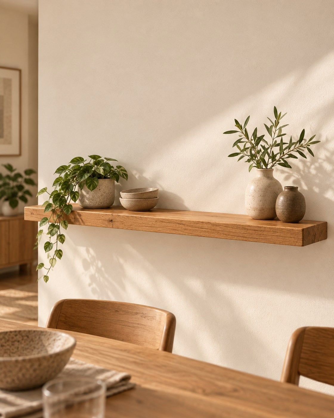 Wandregal aus Eiche in einem modernen Esszimmer