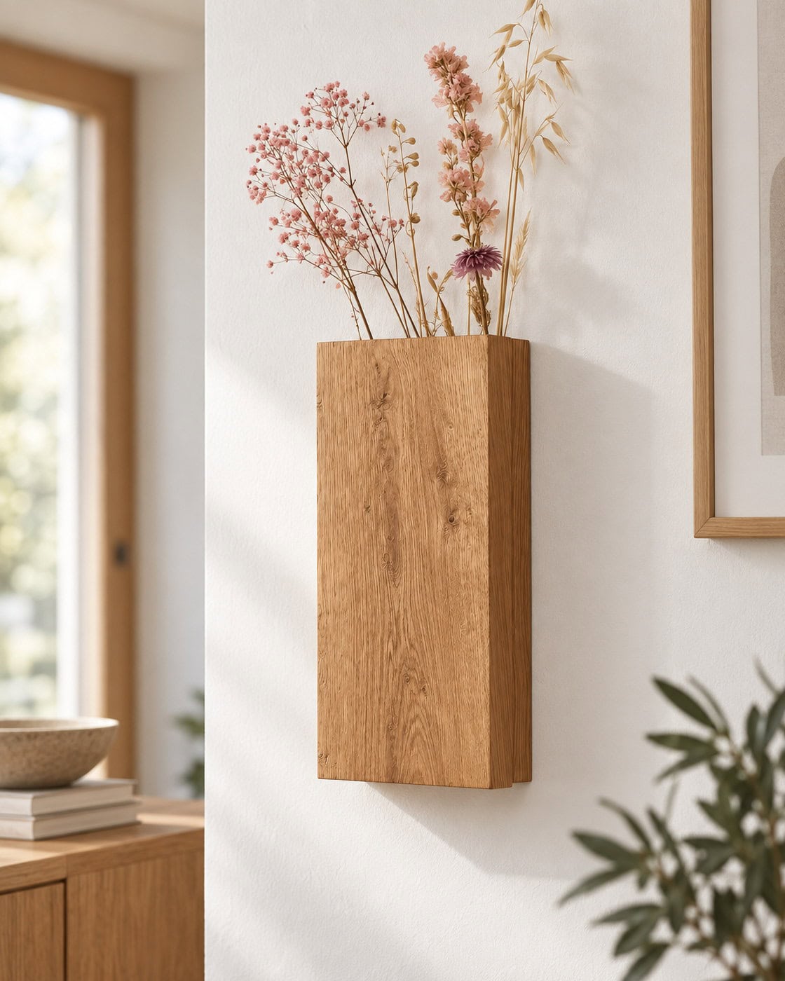 Wandvase Eiche für Trockenblumen in einer passenden Anwendungssituation
